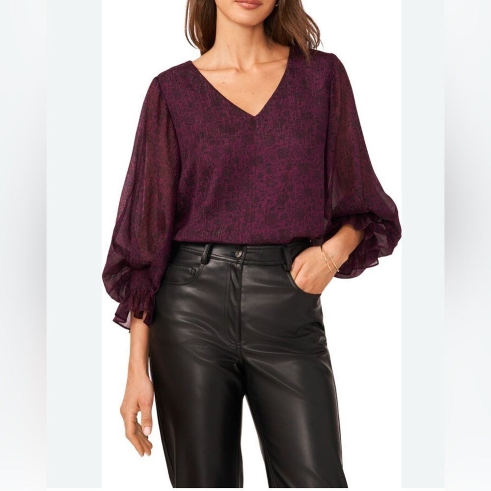 Halogen Metallic Balloon Sleeve Blouse Size XSmall NWOT